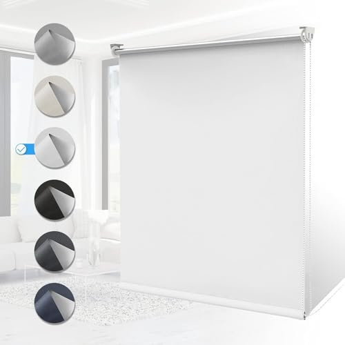 Verdunklungsrollo Klemmfix ohne Bohren Rollos für Fenster Innen B80 x H120 cm Weiß Thermorollo Klemmrollo Seitenzugrollo Sicht-und Sonnenschutz Wandmontage