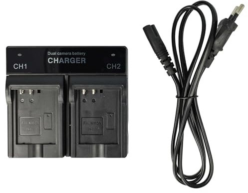 vhbw Chargeur Double Compatible avec Nikon Coolpix S9100, S9200, S9300, S9600, S9400, S9500 caméra caméscope Action-cam - Station, témoin de Charge