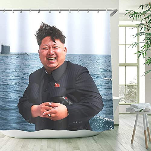 C.IOPMNU Kim Jong UN Duschvorhang mit Haken, stilvoller, wasserdichter Duschvorhang, Innenfutter, Badezimmerdekoration, 183 x 183 cm