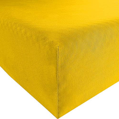 REDBEST Spannbettlaken Denver Elasthan-Jersey-Stretch gelb Größe 90x190 cm - 100x200 cm - besonders weich und anschmiegsam, bügelfrei, mit Rundumgummi
