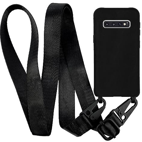 MyGadget Handykette für Samsung Galaxy S10 - TPU Hülle mit Band - Handyhülle mit Handyband zum Umhängen Kordel Schnur Case Schutzhülle - Schwarz