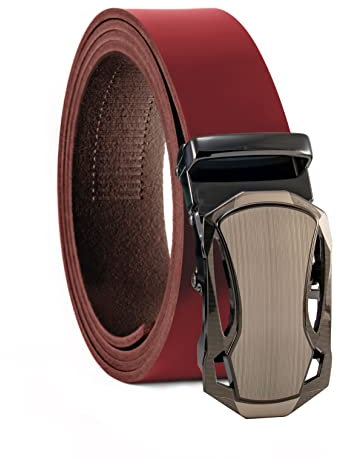 Fa.Volmer ® Gürtel Herren Echtleder mit Ratsche Automatikschließe | Breite: 35mm, Bundgröße: 125cm | kürzbar | Riemenfarbe burgundy | Modellreihe ATG (09-bur-Verona)