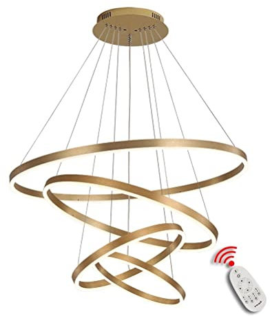 BEHWU LED Pendelleuchte, Esstisch Hängelampe Dimmbar Dreifarbiger Farbwechsel mit Fernsteuerung (Gold, 4 rings 20+40+60+80CM)