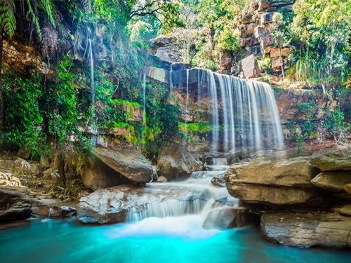 Wesmilewallpaper Papier Peint Panoramique 3D Forêt Cascade Vert 350X245cm | Tropicale Paysage Naturel Montagnes Pierre Végétation Luxuriante Intissé Soie Geant Murales Poster Décoration Chambre Salon