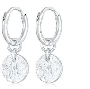 Elli Creolen Silber 925 Plättchen Ohrringe Damen Kreolen für Frauen Durchmesser 10mm mit Coin Anhänger 0305991722