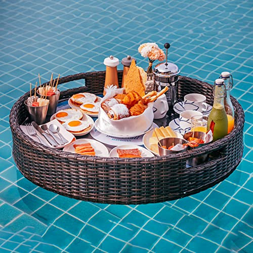 Schwimmbad Schwimmendes Tablett, Wasseroberfläche Schwimmendes Tablett Für Pool, Groß Schwimmender Getränkehalter, Bar Strandparty Schwimmender Speiseteller,Brown-60cm/24in