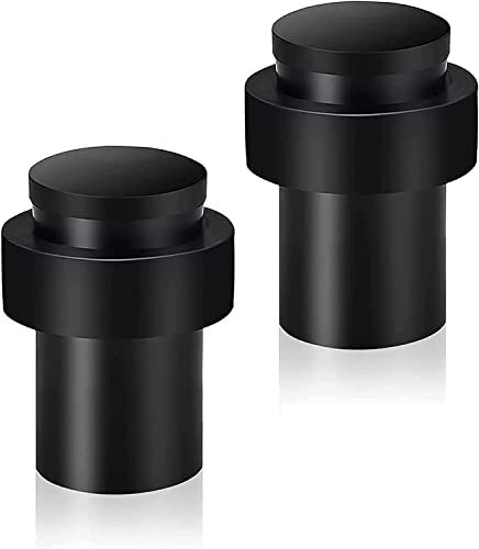 Door Stoppers, Floor Door Stops Black, 2 Inch(50mm) Stainless Steel, Modern Commercial Heavy Duty Solid Door Holder with Soft Rubber Bumper, Cylindrical Floor Mount Doorstops