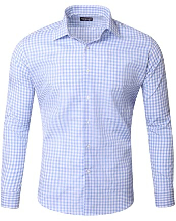 Reslad Kariertes Hemd-Herren Slim Fit Bügelfreies Freizeithemd Trachtenhemd Karo-Hemd RS-7007