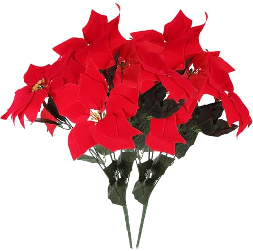 Veemoon 2 Stück Weihnachtsstern Künstlicher Roter Weihnachtsstern Blumenstrauß Perfekte Größe für Weihnachtsdekoration Zuhause Büro- Denkmal