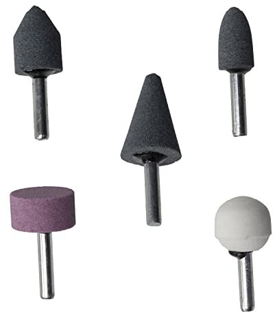 AERZETIX - C59613 - Juego de 5 piedras abrasivas para lijado pulido desbarbado - con varilla para taladro atornillador - para metal vidrio cerámica plástico madera