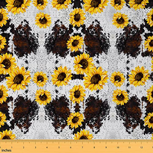 Sonnenblumen Kuhfell Stoff Meterware Rindsleder Dekorativer Stoff Hochlandkuh Tierhaut Möbelstoff Gelb Blumenkabine Wasserdichter Stoff Tierwelt Bauernhaus Kuh Material 920 x 150 (HxB) Gelbbraun