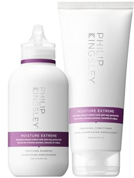 Philip Kingsley | Moisture Extreme Hydrating Shampoo and Conditioner Set | For Curly, Dry, Damaged Hair | Anti-Frizz, Intense Hydration, Detangles, Conditions and Tames Hair | 250ml and 200ml