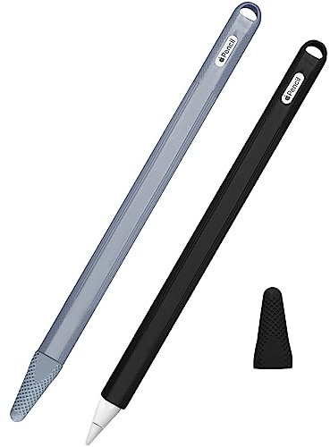 FORYEE Apple Pencil Premium Silicone Sleeve Compatible with Apple Pencil 2nd Generation Only Ultra Thin Protective Holder Sleeve for Apple Pencil with Pen Cap- 2 Packs (Black & Gray)