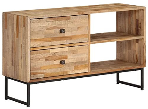 ZEYUAN TV-Schrank, Fernsehtisch, Tv Lowboard, Fernsehschrank, Tv Bank, Tv Table, Tv Kommode, Recyceltes Teakholz 90 x 30 x 55 cm