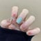 24PCS Short False Nails with Glue Stickers, Coffin Full Cover Acrylic and Press on Nails no Glue, Blue Edge Love French Fake Nails Stick for Women and Girls Nail Art