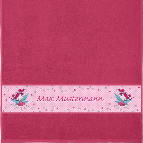 Handtuch mit Namen - personalisiert - Motiv Kinder - Fee - viele Farben & Motive - Dusch-Handtuch - Fuchsia - Größe 50x100 cm - persönliches Geschenk mit Wunsch-Name
