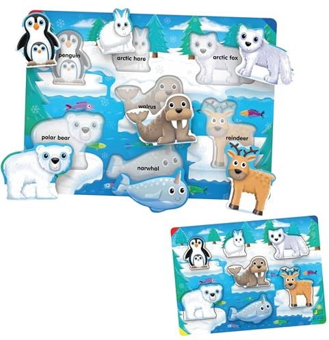 The Learning Journey My First Lift & Learn - Artic 7 Piece Tray Puzzle | Educational Puzzle for Toddlers Ages 2-5, White, Blue, Gray, Black