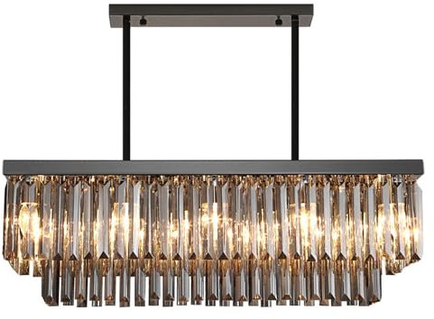 Schwarzer Kristall-Kronleuchter, 8-Light Modernes Bauernhaus Kronleuchter Esszimmer Beleuchtung Armatur, Einstellbare Rechteck Hängende Deckenleuchte Für Wohnzimmer, Pool-Tabelle Licht, Kücheninsel