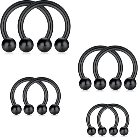 FECTAS 4 Paare Hufeisen Septum Ring Piercing Schmuck 16G Edelstahl Rundhülsen Ohrringe Knorpel Tragus Helix Daith Conch Nase Lippen Ringe 6-12mm