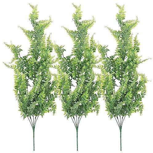 Qndanoan 3 Pcs Artificial Hanging Ferns Plants Vine Ivy Boston Fern Hanging Plant Outdoor UV Resistant Plastic Plants(Green)
