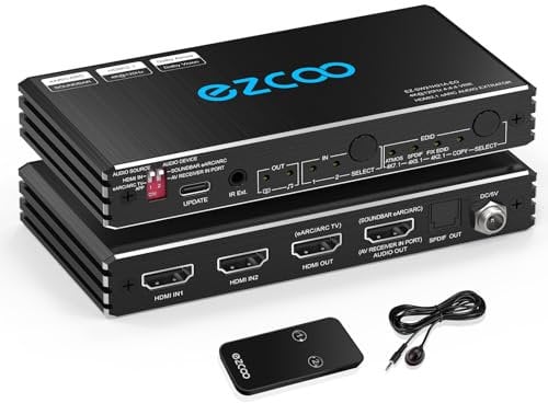 8K@60Hz 4K@120Hz HDMI 2.1 eARC Audio Extractor 2 in 1 Out HDMI Switch eARC 7.1Ch,ARC SPDIF 5.1Ch,VRR, ALLM, HDCP 2.3, HDR10, CEC Compatible with PS5, Xbox, AMD IR Remote Control EDID Management