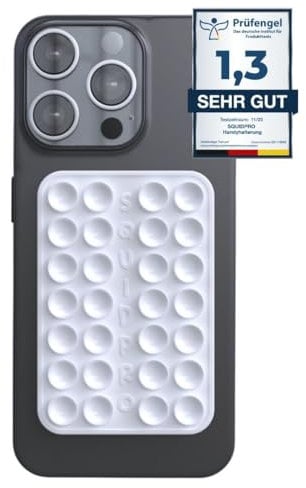 SQUIDPRO® - Silikon Saugnapf Handyhalterung, selbst-klebend, Kompatibel mit Allen gängigen iPhone- und Android Mobiltelefonen BZW. Handyhüllen, Freihändige Halterung für Selfies (White)