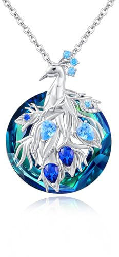 Pfau Halskette, 925 Sterling Silber, Kristalle, Pfau Anhänger, Damen Schmuck, schöne Verpackung