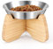 BULANGDE Gamelle Chat Plate INOX Surélevée avec Bambou Support Bois,Unique 1 Bol Assiette Chat Chien Lapin Antidérapante pour Eau et Nourriture,Mangeoirs et Abreuvoirs pour Animaux