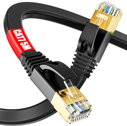 Cat 7 Ethernet Cable 5m, High Speed Ethernet Internet Cable Shielded Outdoor Indoor, SSTP - 10Gbps (5 Clips) - Faster than Cat 6/Cat 5, Long Flat Lan Cable for Xbox/Switch/Router/Game/Smart TV/Modem