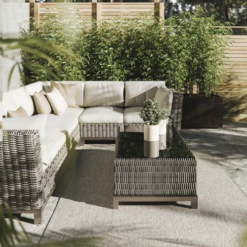 Interiyou Outdoor Teppich Wetterfest Asti - 200x300 cm Hellgrau - Jute Optik - Wasserfest für Balkon, Terrasse, Garten - Outdoorteppich passend auch für Wohnzimmer, Schlafzimmer und Küche