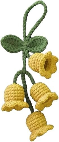 Junfamilee Gelber kreativer gestrickter Orchideen-Schlüsselanhänger, Damen-Schlüsselanhänger für Autoschlüssel, Geldbörse, Handyzubehör