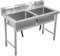 Fregadero de Cocina Independiente Fregaderos de Dos Senos, Fregadero de Acero Inoxidable Industriales con Grifo, Patas Acero, Fácil de Instalar, para Cocina, Restaurante