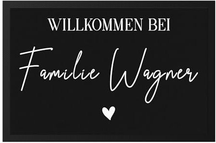 Kiddle-Design Fußmatte personalisiert Herzlich Willkommen Bei mit Wunschname Geschenk Einzug Richtfest Fußabtreter flach & dünn 60x40cm Türvorleger