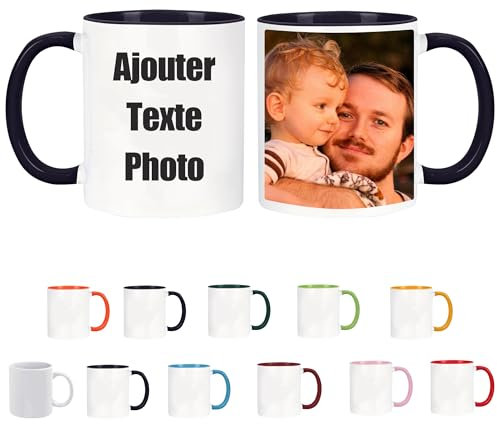 Tasse Personnalisable & Mug Personnalisé avec Votre Photo/Texte, Mugs et Tasses à Café, Tasse Personnalisée, Mug Personnalisé Photo, Cadeau Personnalisé Cadeau D'anniversaire (Noir)
