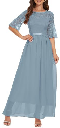 Wedtrend Elegant Abendkleider Damen Langärmeliges Kleid Grünes Kleid Damen Sommerkleid Damen Lang Maxikleid WT0314 Hazeblue 2XL