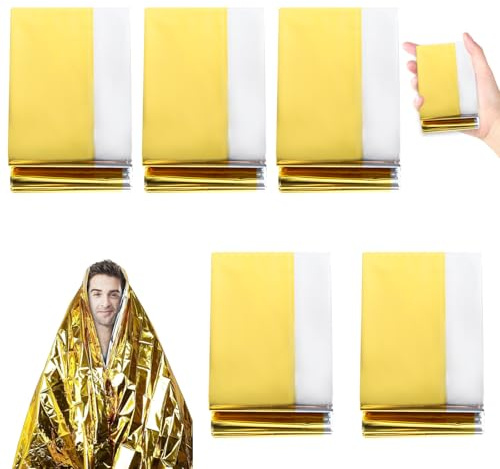 Rettungsdecke 5-stück Gold/Silber 210 X 160cm, Extra Stark, Notfalldecke für Erste Hilfe, Wandern & Camping