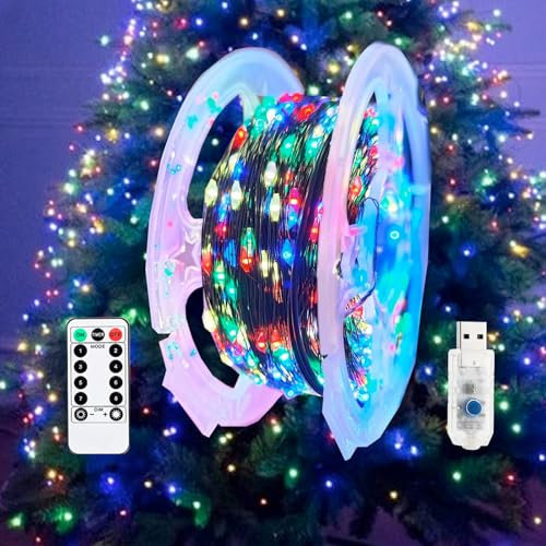 LED Lichterkette Weihnachtsbaum Weihnachtsbeleuchtung Außen Weihnachtsdeko mit 100/200/300/400er Led für Weihnachten Party Garten, Hof, Terrasse, Hochzeit Dekorationen (vier Farben, 30m 300LED)