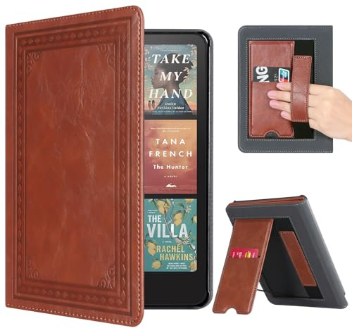 CoBak Case for 7 Inch E-Reader 12th Generation 2024 - Durable PU Cover with Auto Sleep Wake, Card Slot, Hand Strap Feature, Brown