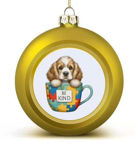 Weihnachtskugel zum Aufhängen, goldenes Andenken, Cocker Spaniel, Hund, für Autismus, Bewusstsein, Weihnachtskugel, Dekoration für Weihnachtsbaum, Weihnachten, Neujahr, Geburtstag, Hundegeschenke