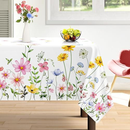 Arquiel Rectángulo Mantel Flores Silvestres Flores Primavera Verano Mantel De Mesa, Mantel De Tela Impermeable Antimanchas Lavable Poliéster Duradera para Cocina Comedor Fiestas(140 X 180 Cm)