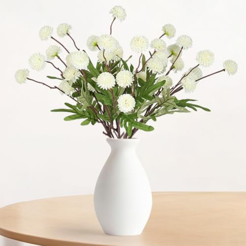 HOTUT Flores Falsas de Kiku, 10 Piezas Flores Artificiales Crisantemo, Ramo Artificial para Decoración del Hogar, Oficina, Jardín Arreglos Florales - Blanco
