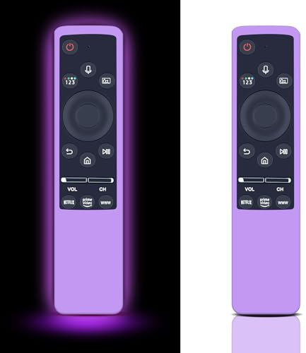 Funda de silicona para mando a distancia Samsung de TV, brilla en la oscuridad, para mando a distancia Samsung Smart TV BN59 Series BN59-01312A BN59-01241A (violeta luminoso) -【2 paquetes】