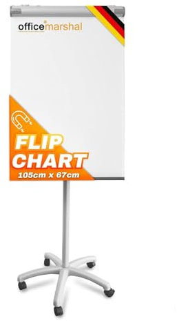 OfficeMarshal Magnetisches Flipchart 73x105cm mit Alurahmen und abnehmbare Stiftablage für Büro, Heim und Schule, Magnettafel kratzfest und trocken abwischbar | Magentboard