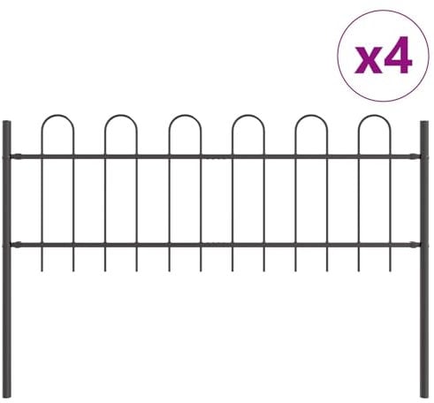 vidaXL Garden Fence Panels Set of 4 - Grey Powder-Coated Steel Barriers - Modern, Durable, Easy to Assemble, Outdoor Use, 170x5 cm Dimensions - Versatile for Gardens, Patios, and More