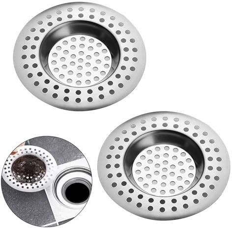 Sink Strainer Plug Stainless Steel Hole Drain Cover, Bath Plug/Shower Drain Protector Hair Catcher Sink Stopper Filter for Bathroom, Kitchen (External Diameter 7.5cm, Inner Diameter 4.5cm) Pack of 2