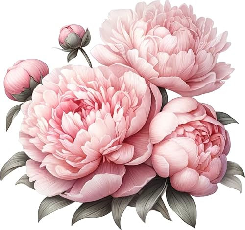 x4 Pale Pink Peony Flower Vinyl Stickers, Vibrant Waterproof Floral Decals, Multi Purpose 1@ 20cm Tall Ideal for Toilets car or Laptop. 3@ 7cm Tall Ideal for Phone, Cups & Mugs (Pink Pale)