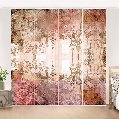 micasia Schiebegardine halbtransparent 60er Paneel Klett Muster Textil lichtdurchlässig - Ornamente Vintage Flächenvorhang Wohnzimmer Schlafzimmer 1505 (240x250 cm - 4er Set)
