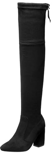 Gicoiz Suede Stivali Sopra Il Ginocchio Donna Appuntito Inverno Serata Eleganti Tacco a Blocco Moda Stivali Sopra Il Ginocchio Senza Chiusura Nero Numero 33 EU