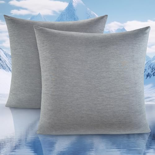 VK·LIVING Kühlender Kissenbezug 2er Set 80×80CM,Q-Max>0,45 Arc-Chill,Doppelseitig kühlende Kissenhülle mit Reißverschluss,Weiche Kühlfaser für Sommer und Nachtschweiß,Dunkelgrau