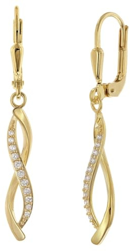 trendor Damen-Ohrringe 925 Silber Vergoldet Zirkonia Ohrhänger 21202 | liebevoller Ohrschmuck für Frauen, wunderschöne Geschenkidee,